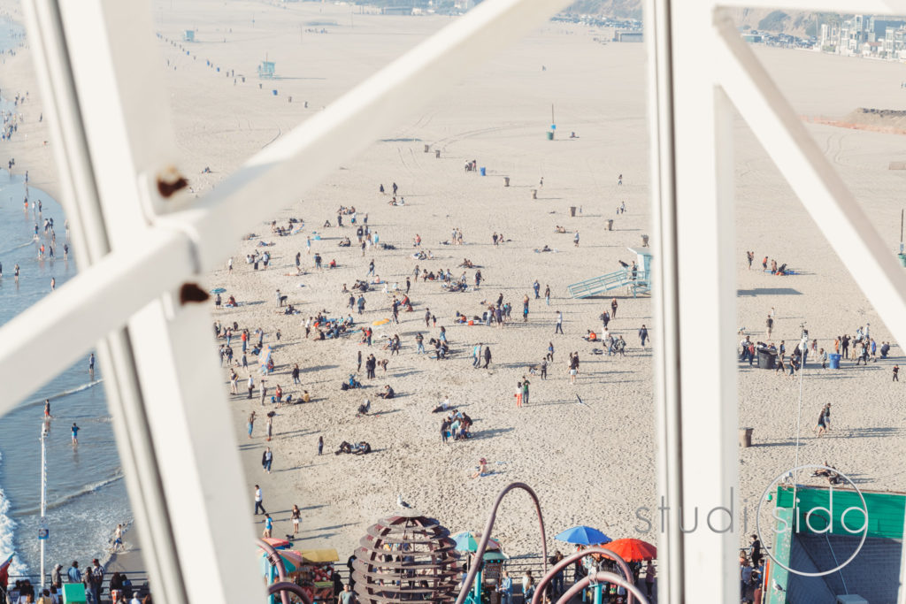 People on Beach with Rollercoaster in foreground