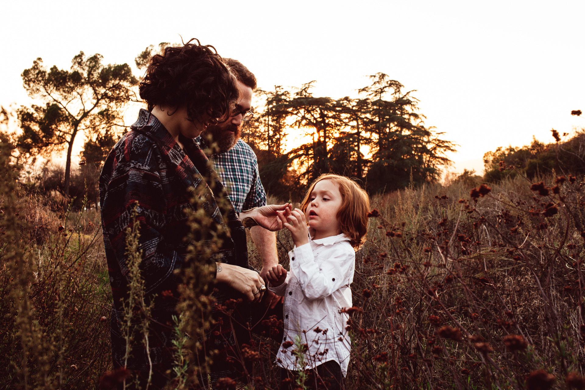 Young Child Holding Flower To Show Parents Outside at Dusk