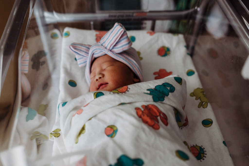 Newborn baby girl in the hospital in Los Angeles, CA